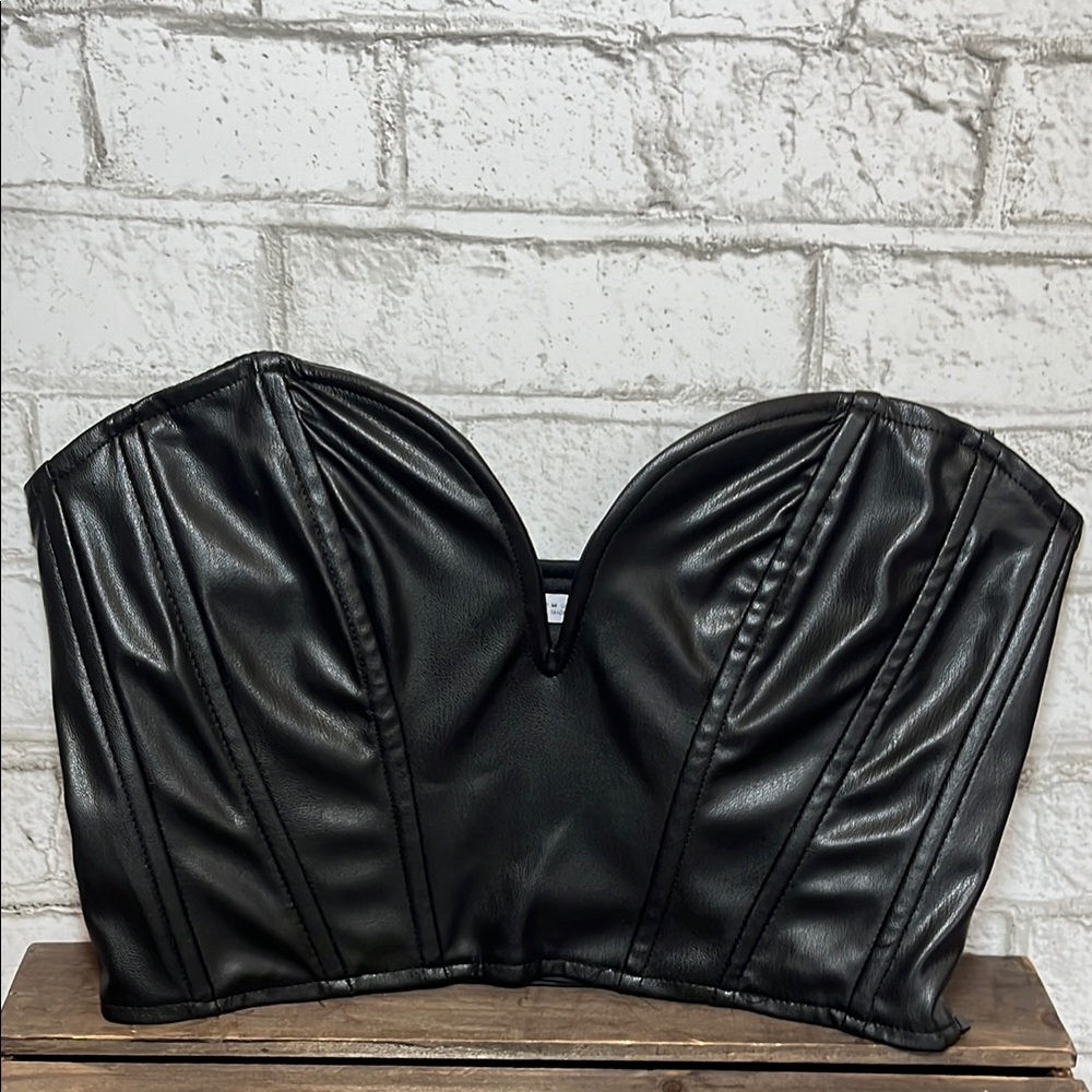 Zara Black Faux Leather Bustier Top - Picture 9 of 12